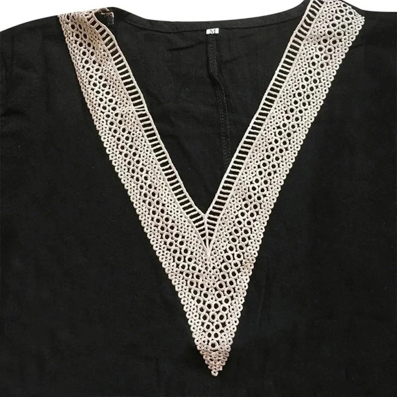 Black Tunic Dress Lace V Neck Knee-Length, Pullover Comfortable Stylish Details - Picture 4 of 7